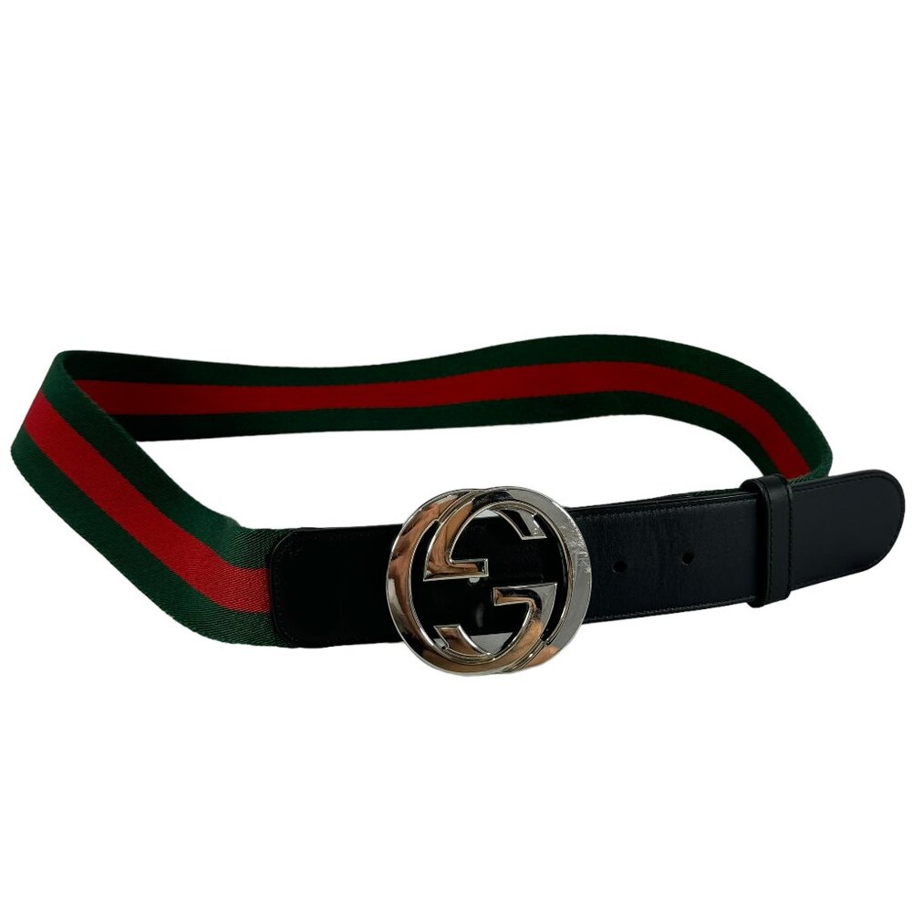 GUCCI 214351 Green Red Nylon Web Interlocking GG Men's Belt Made in Italy 90-36
